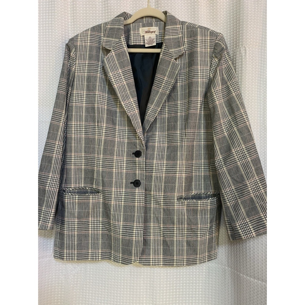 Worthington Petite‎ Gray Windowpane Blazer Jacket Button Up Lined Size 16P